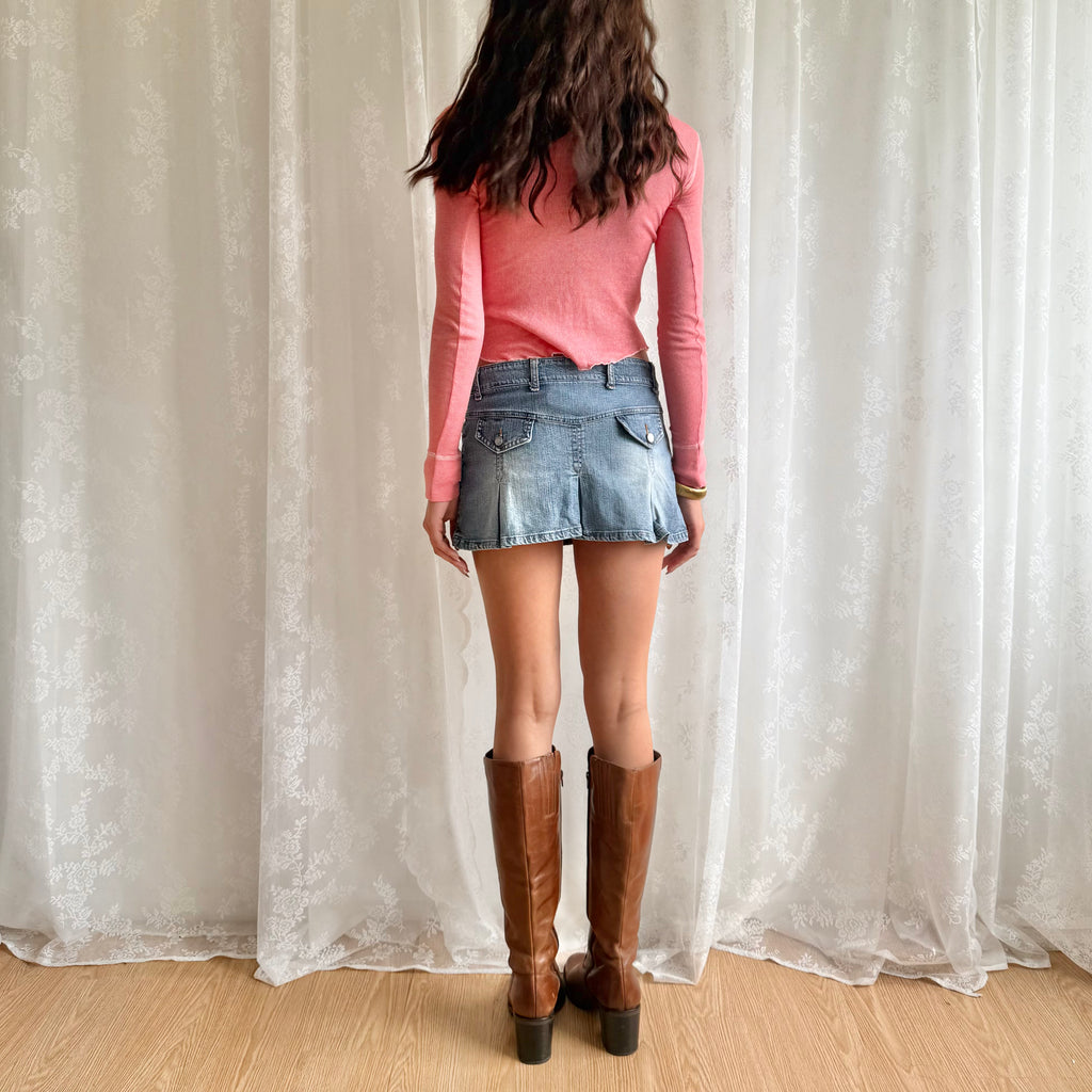 Denim Pleated Mini Skirt - Size S