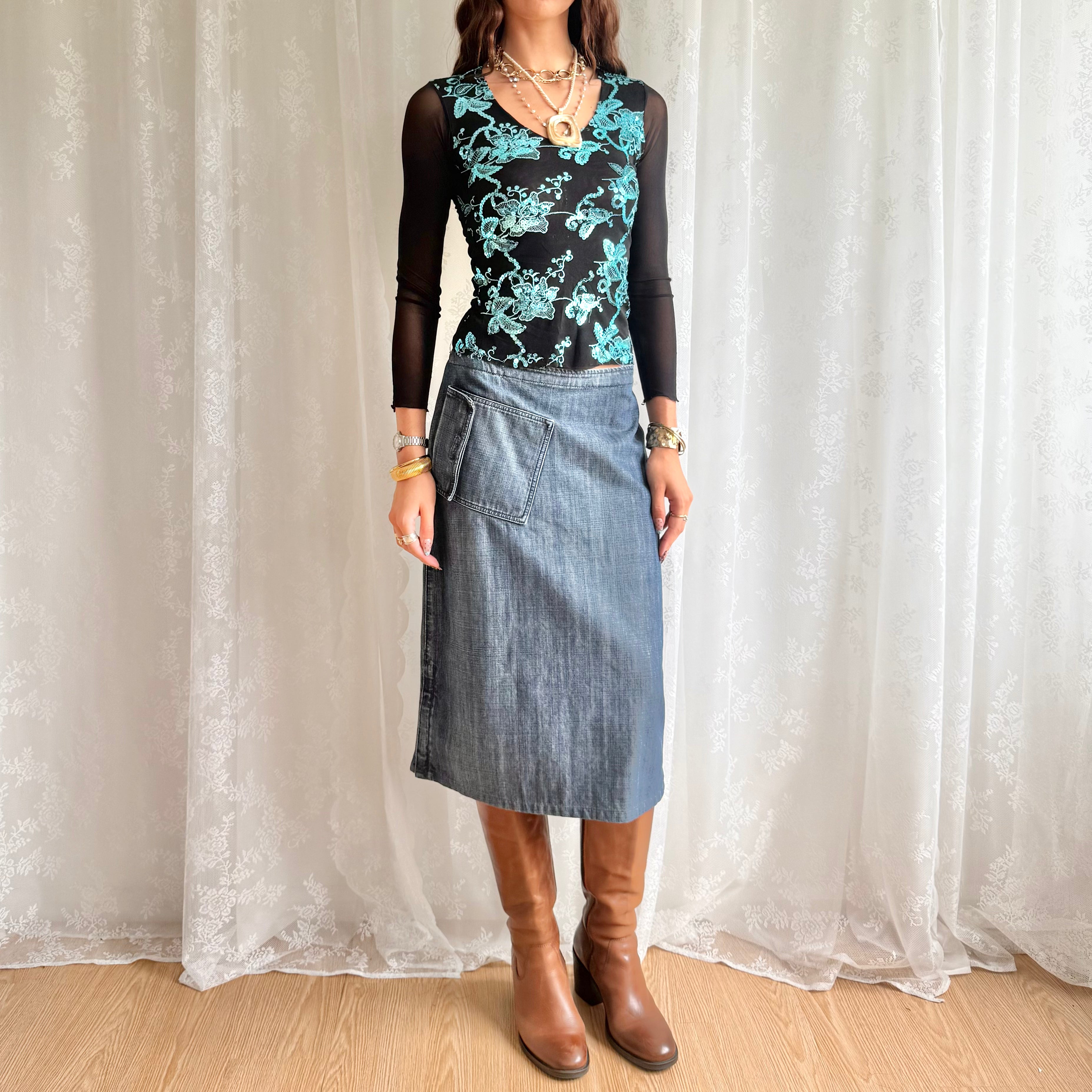 Denim Midi Skirt - Size M