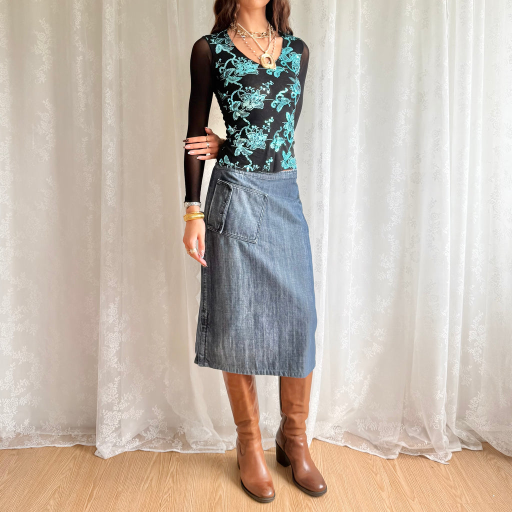 Denim Midi Skirt - Size M