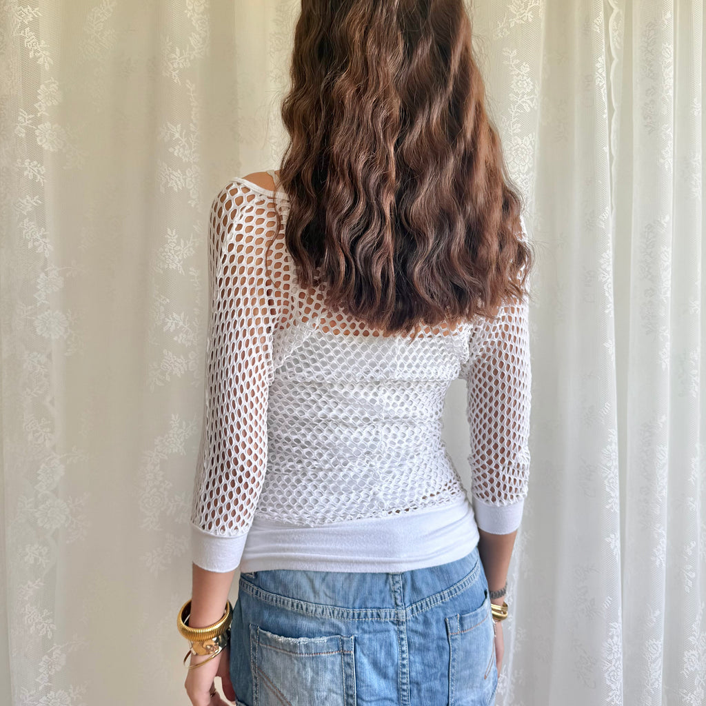 Cut Out Sheer Crop Top - Size S