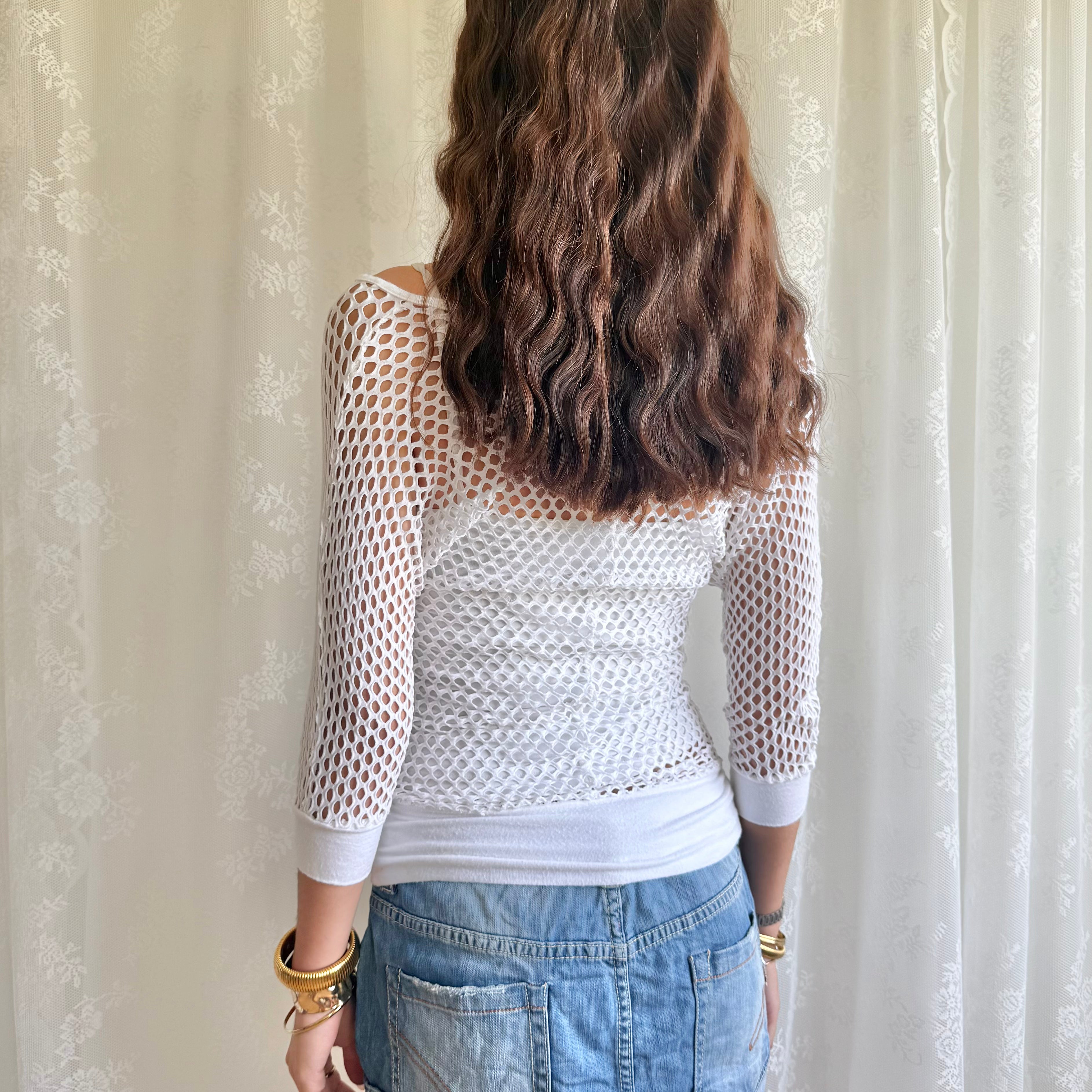 Cut Out Sheer Crop Top - Size S