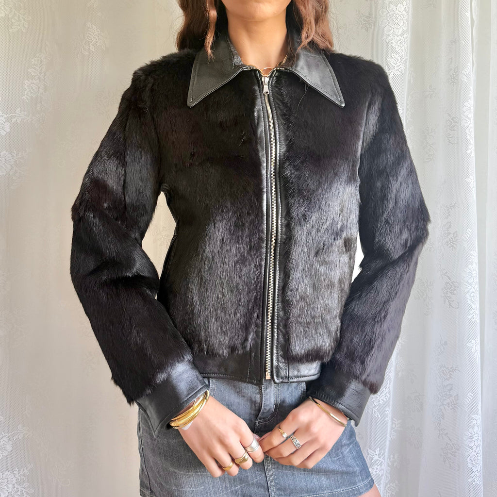 Genuine Leather & Fur Jacket - Size L
