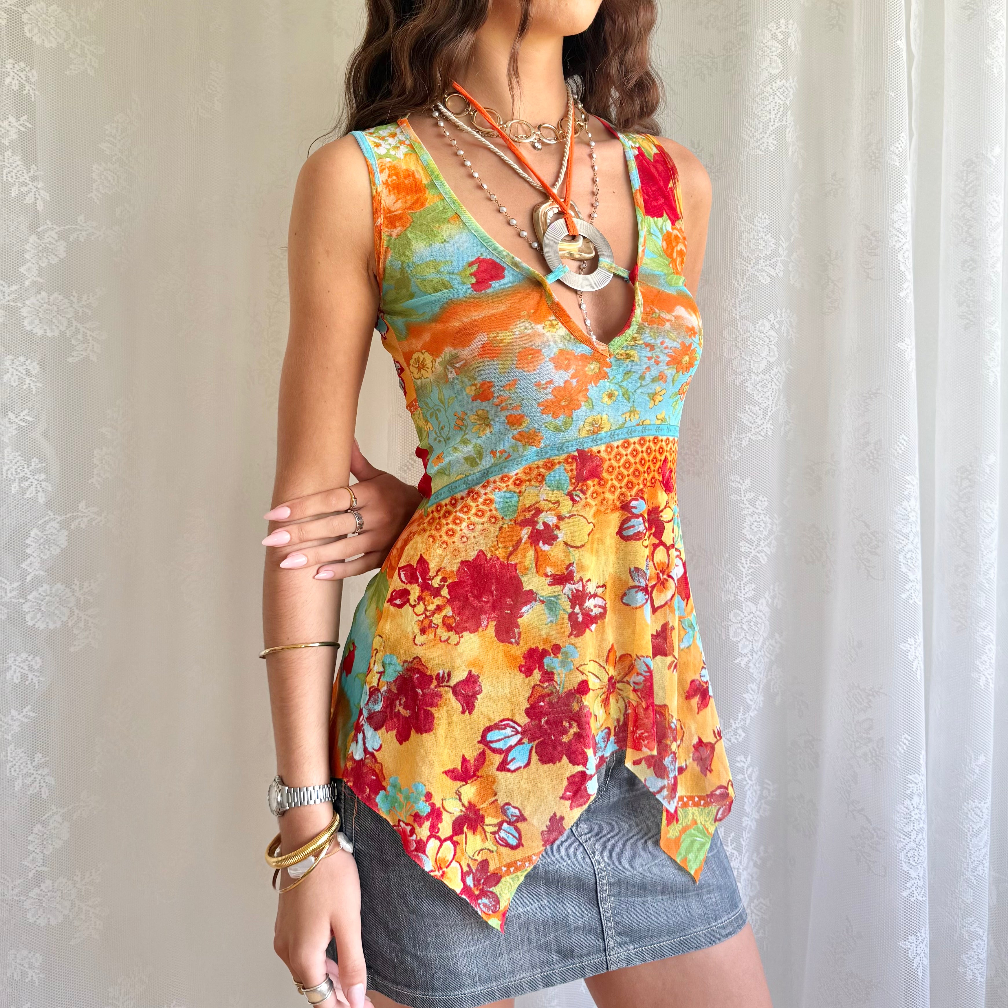 Patterned Mesh Cami - Size S