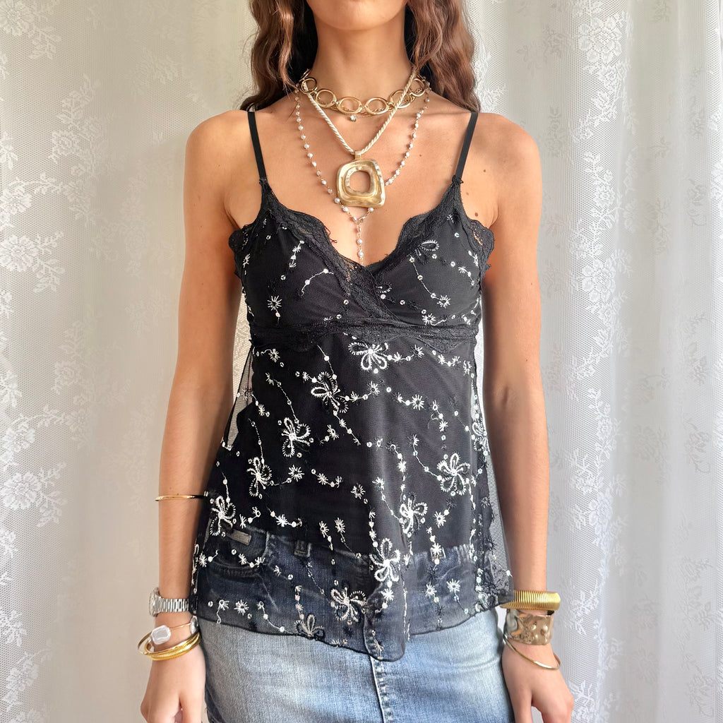 Sequin Lace Mesh Cami - Size M