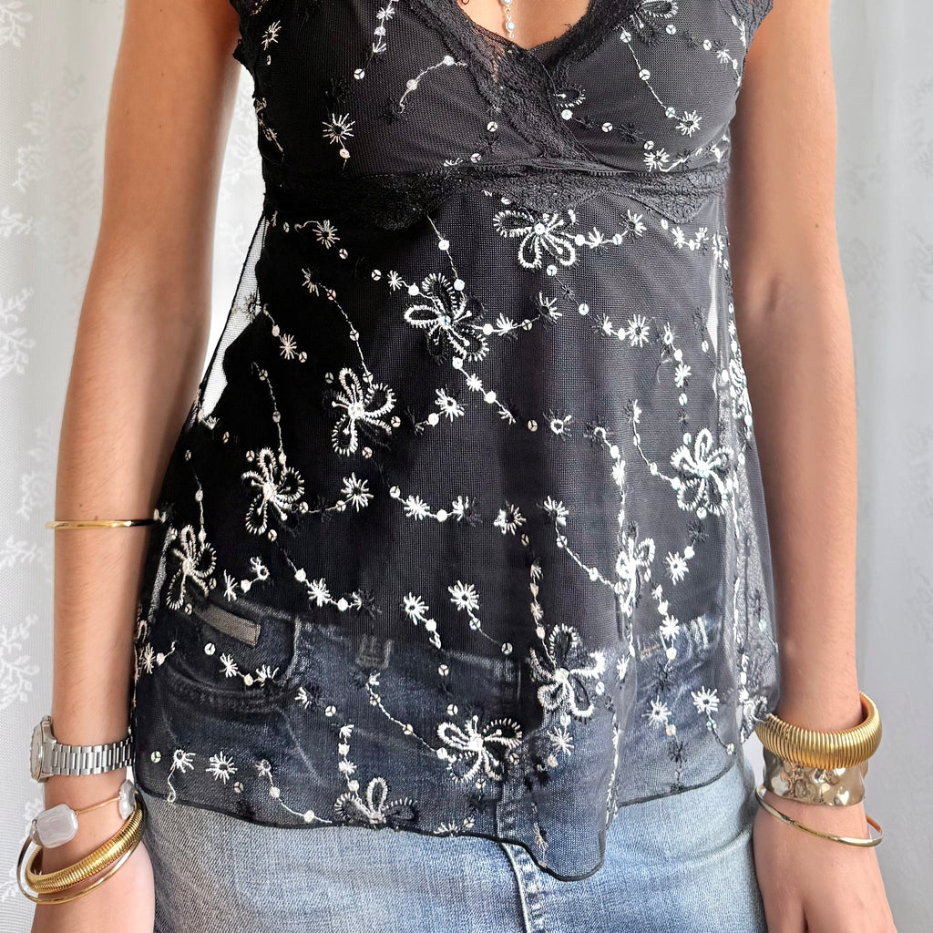 Sequin Lace Mesh Cami - Size M