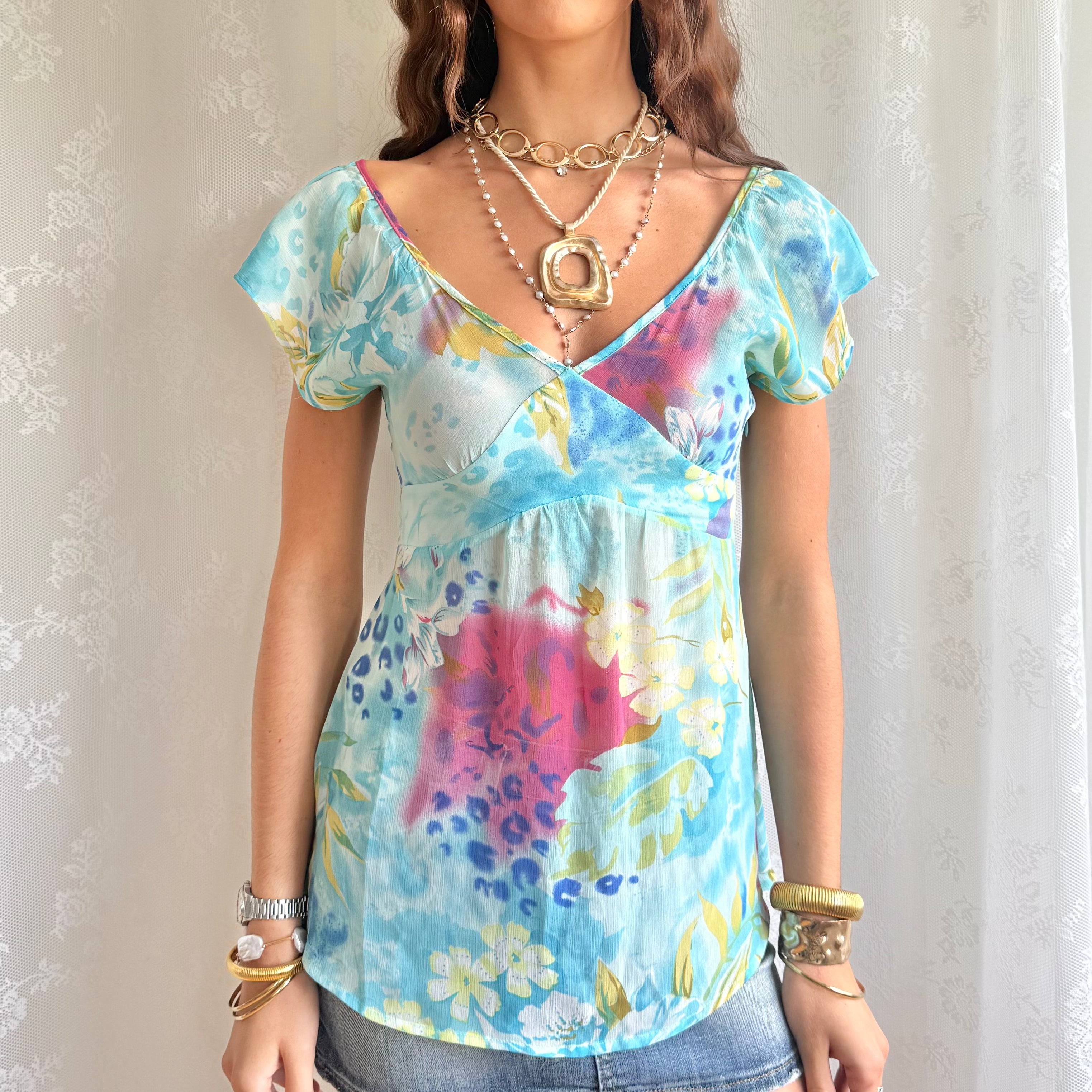 Floral Sheer Crop Top - Size S