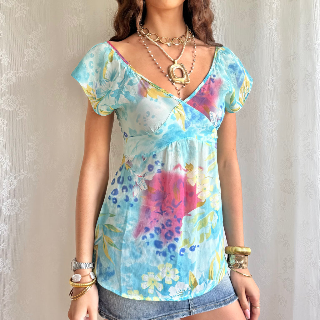 Floral Sheer Crop Top - Size S