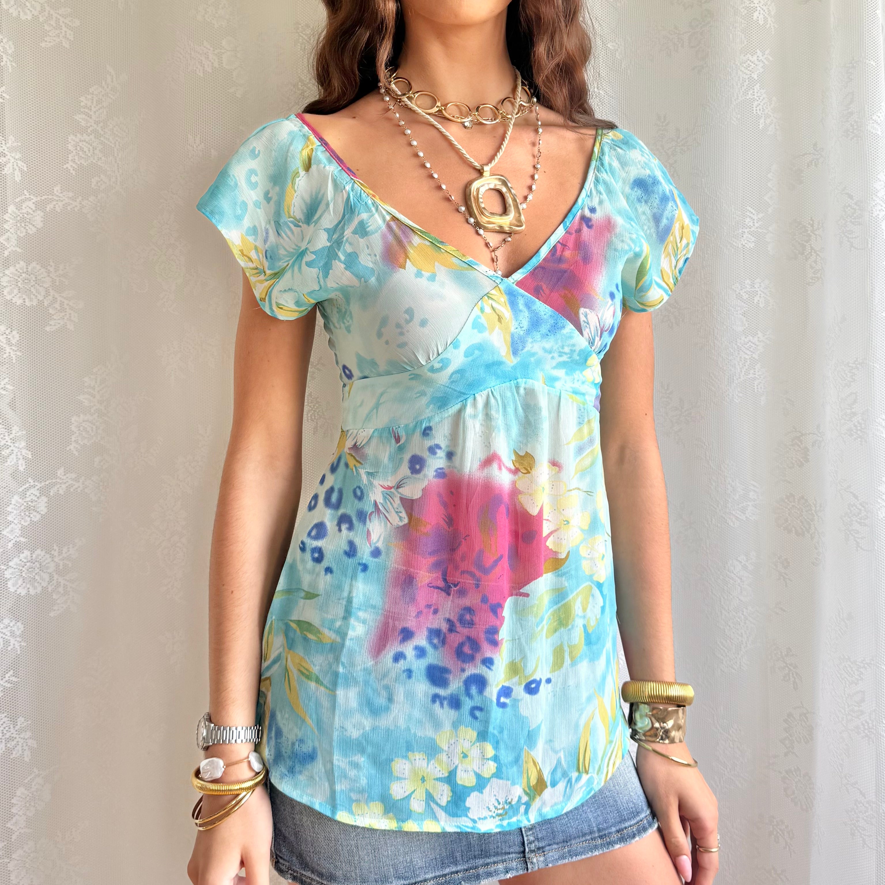 Floral Sheer Crop Top - Size S