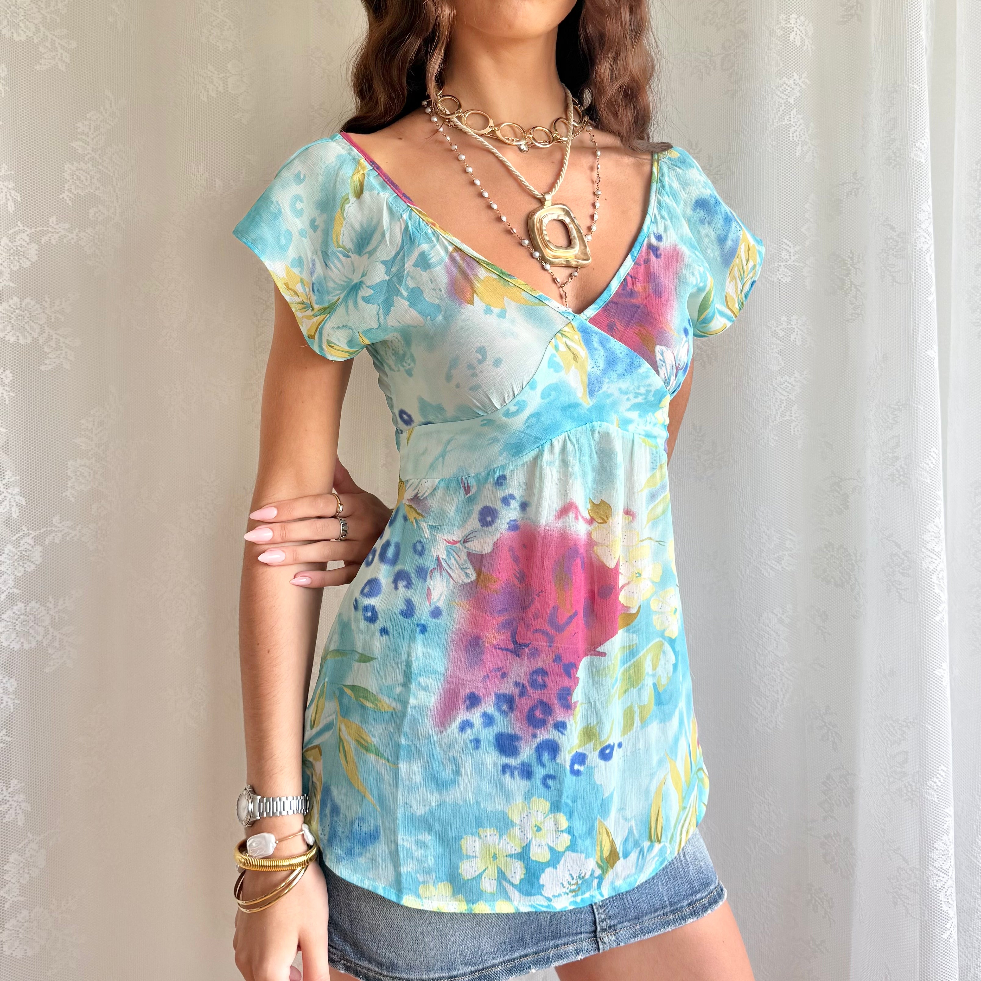 Floral Sheer Crop Top - Size S