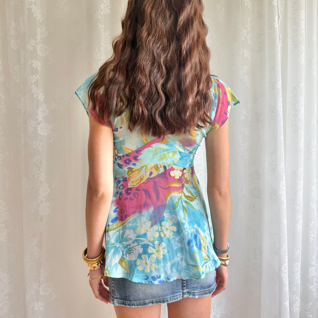 Floral Sheer Crop Top - Size S