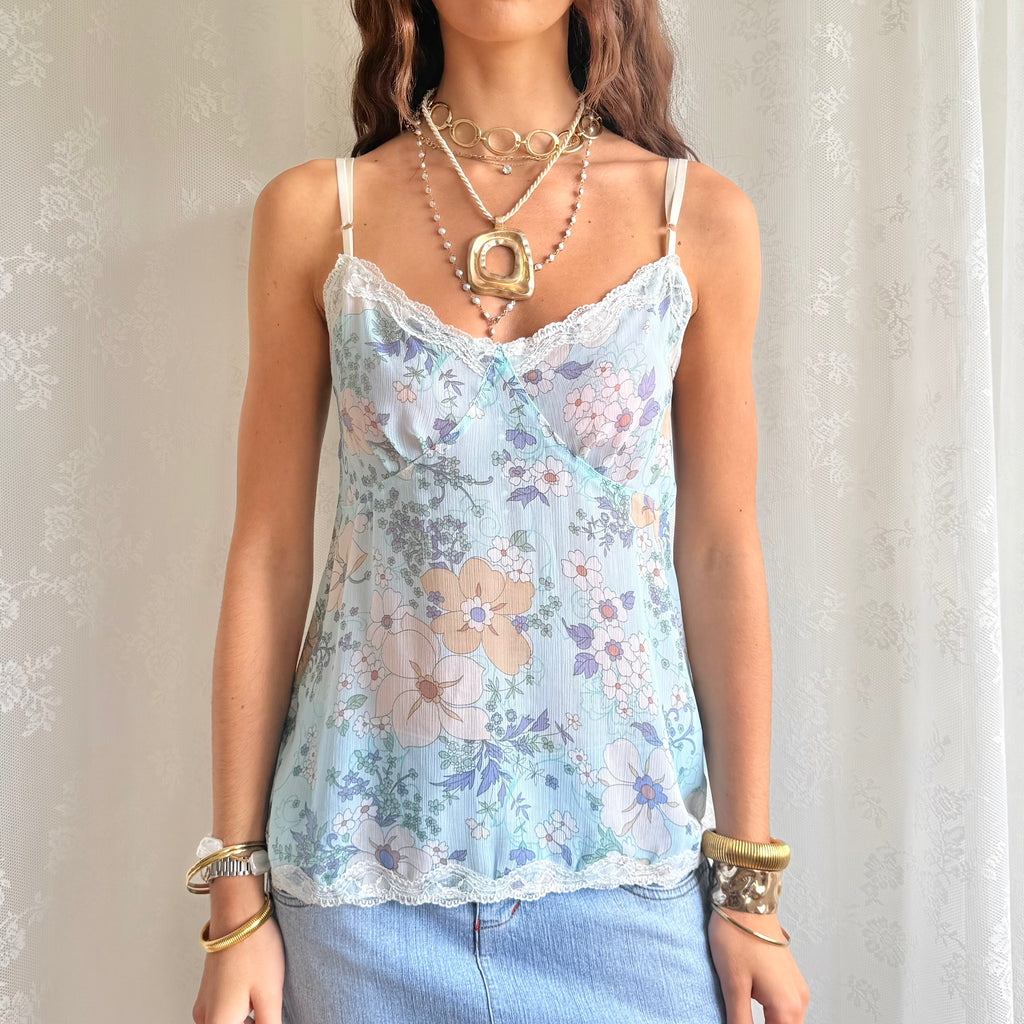 Sheer Lace Trim Cami - Size M