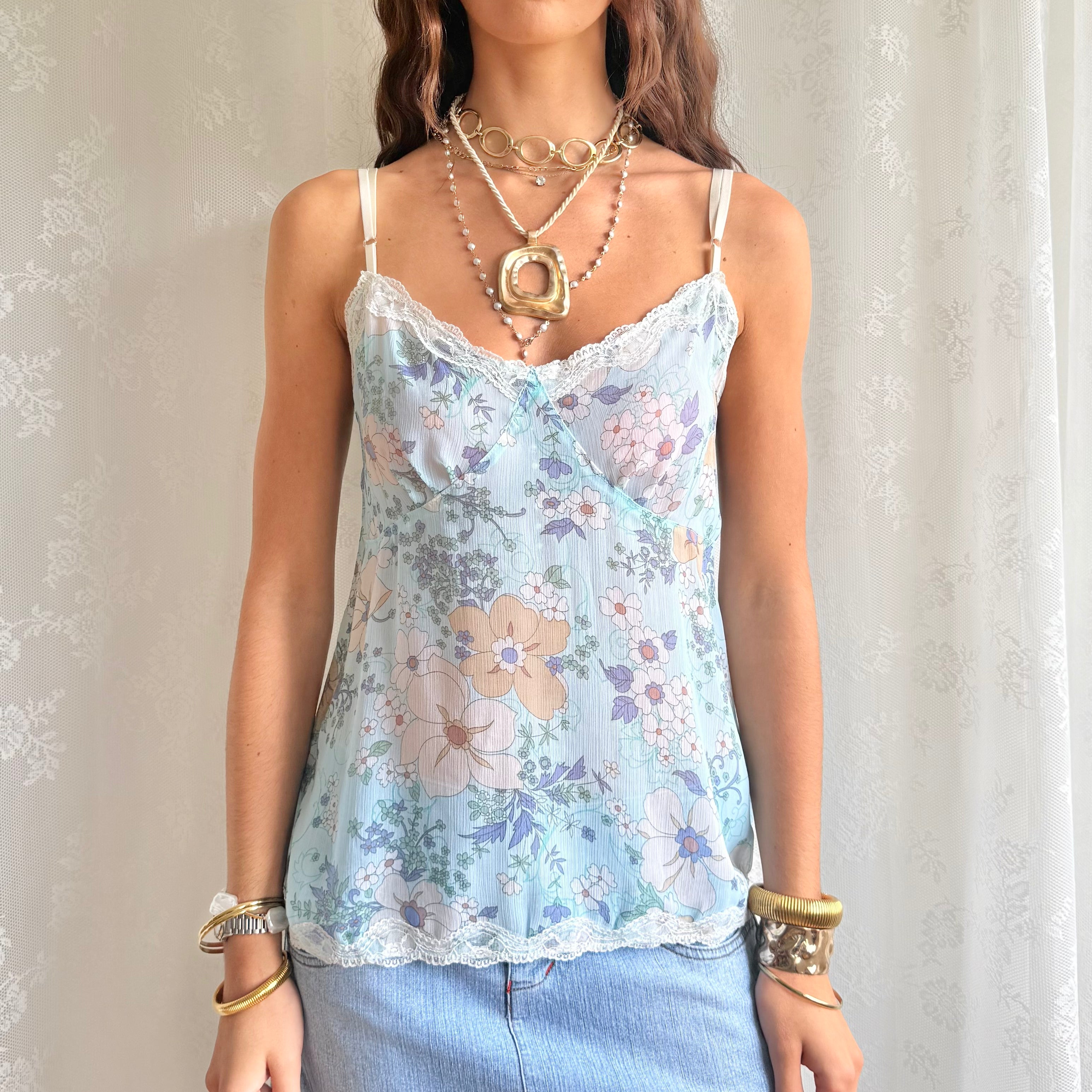 Sheer Lace Trim Cami - Size M