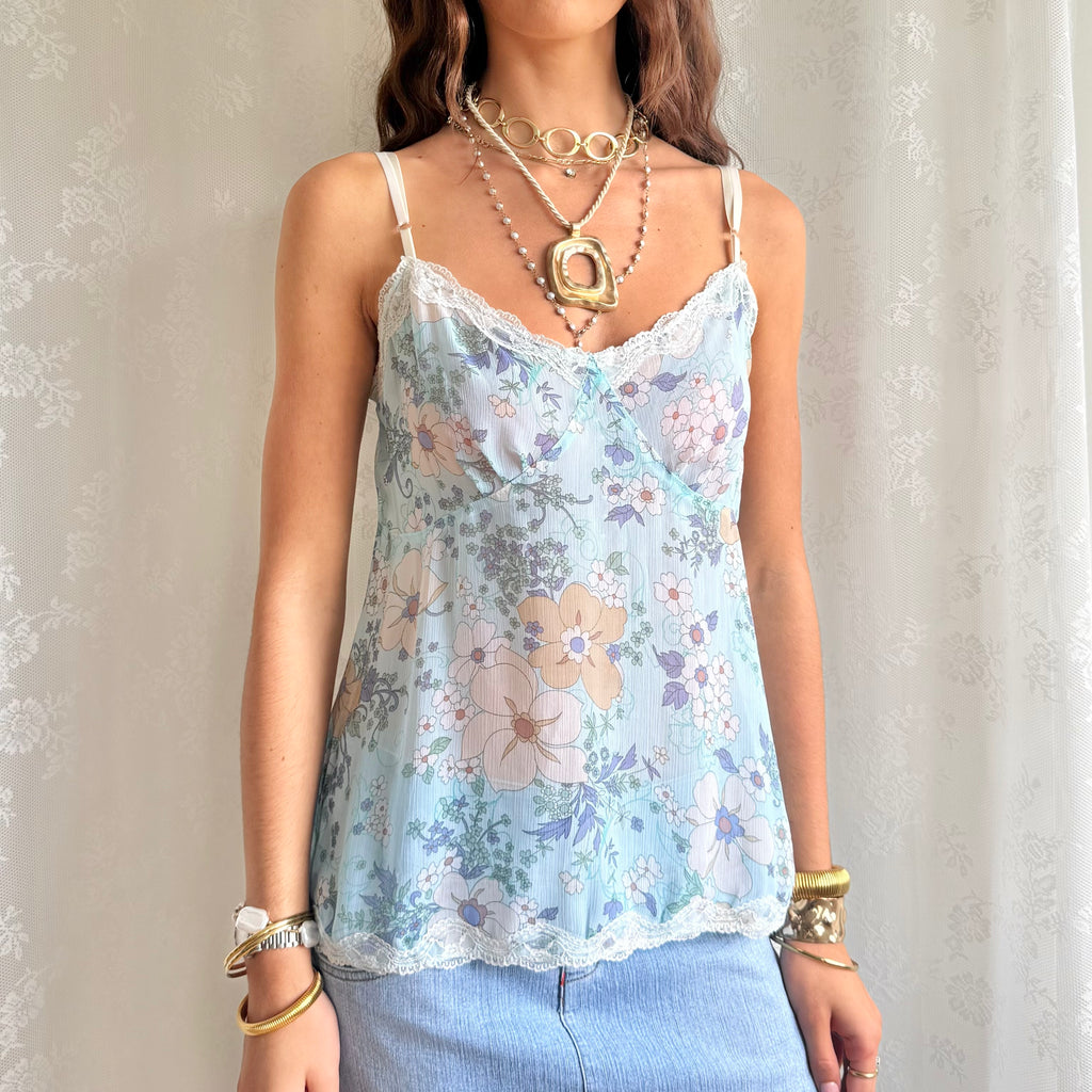 Sheer Lace Trim Cami - Size M