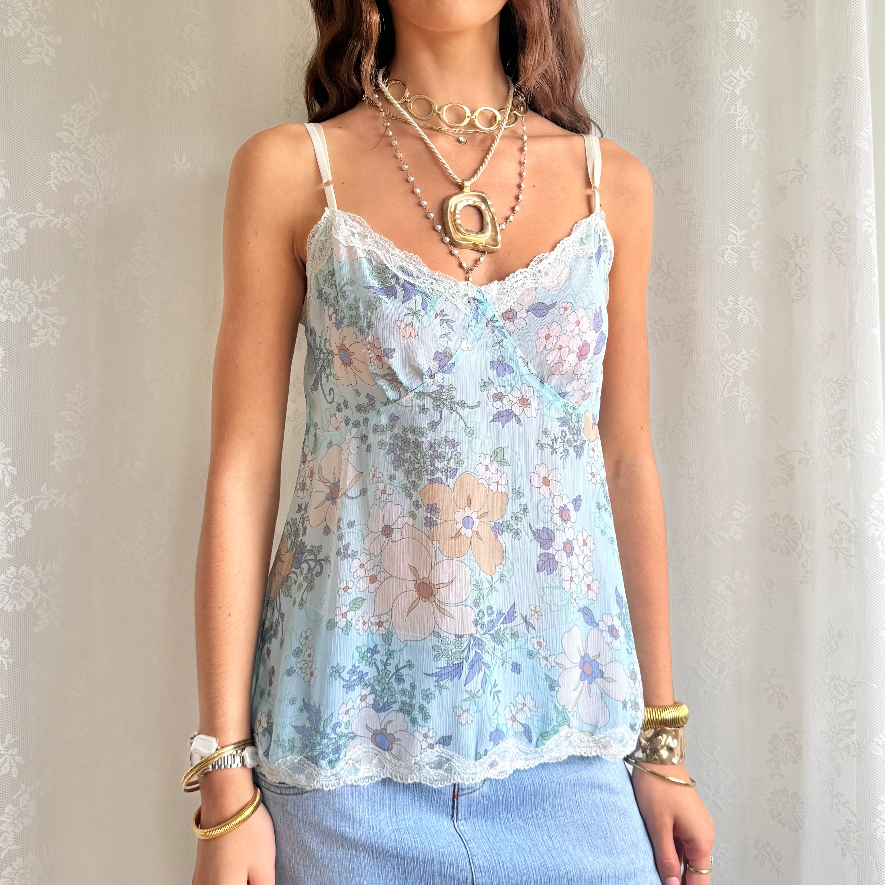 Sheer Lace Trim Cami - Size M