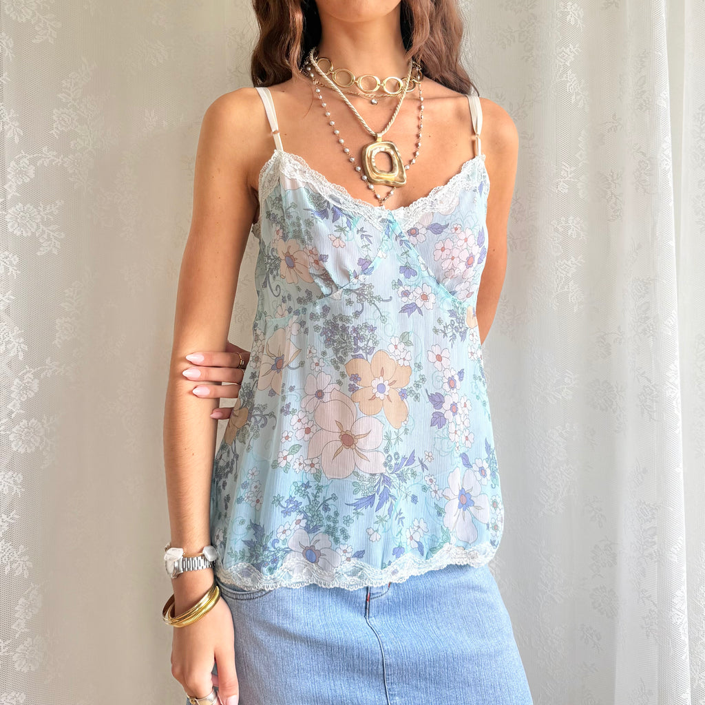 Sheer Lace Trim Cami - Size M