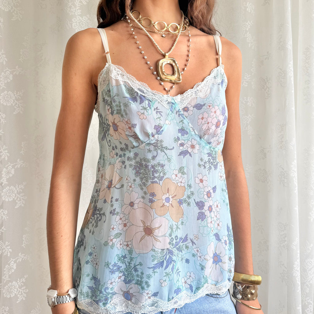 Sheer Lace Trim Cami - Size M