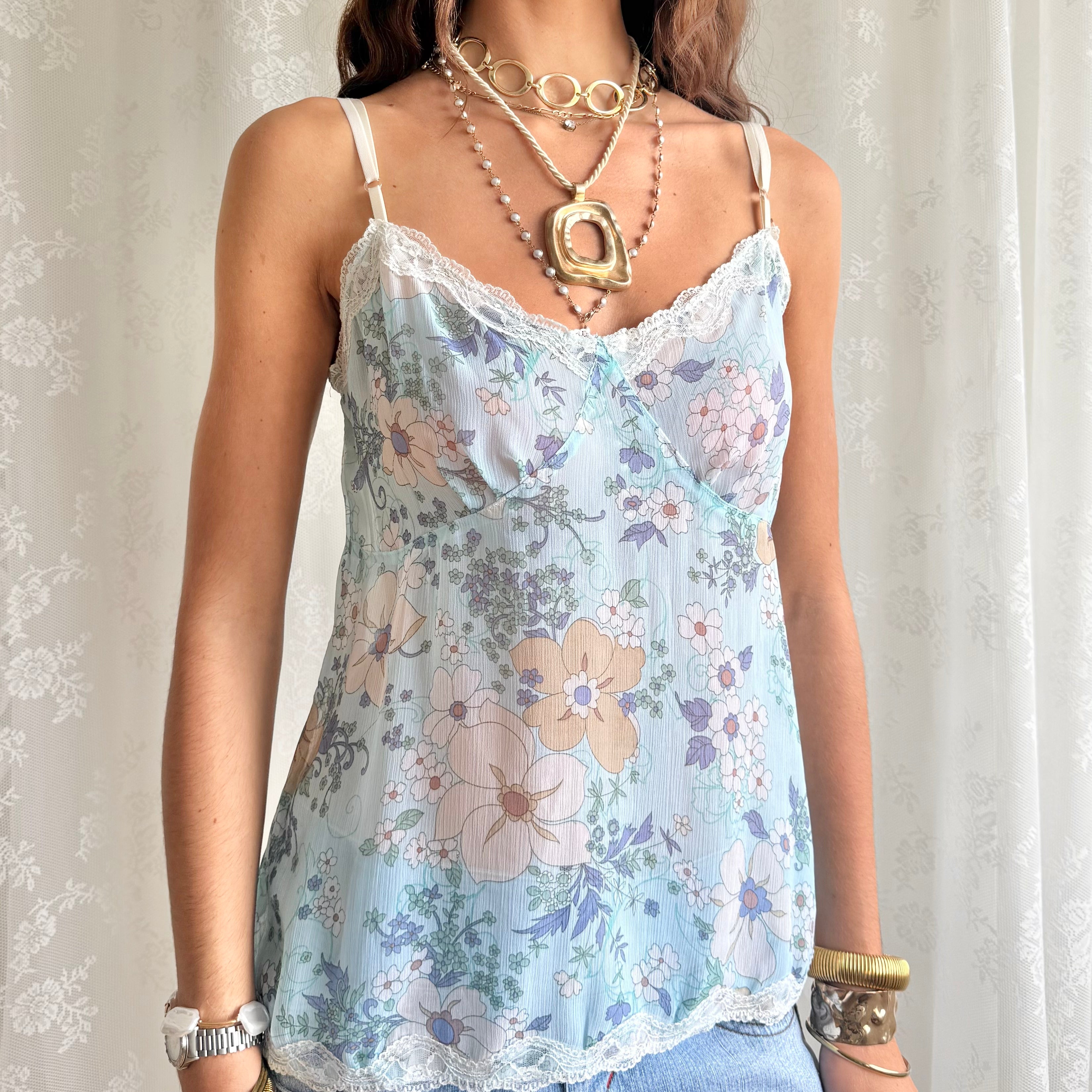 Sheer Lace Trim Cami - Size M