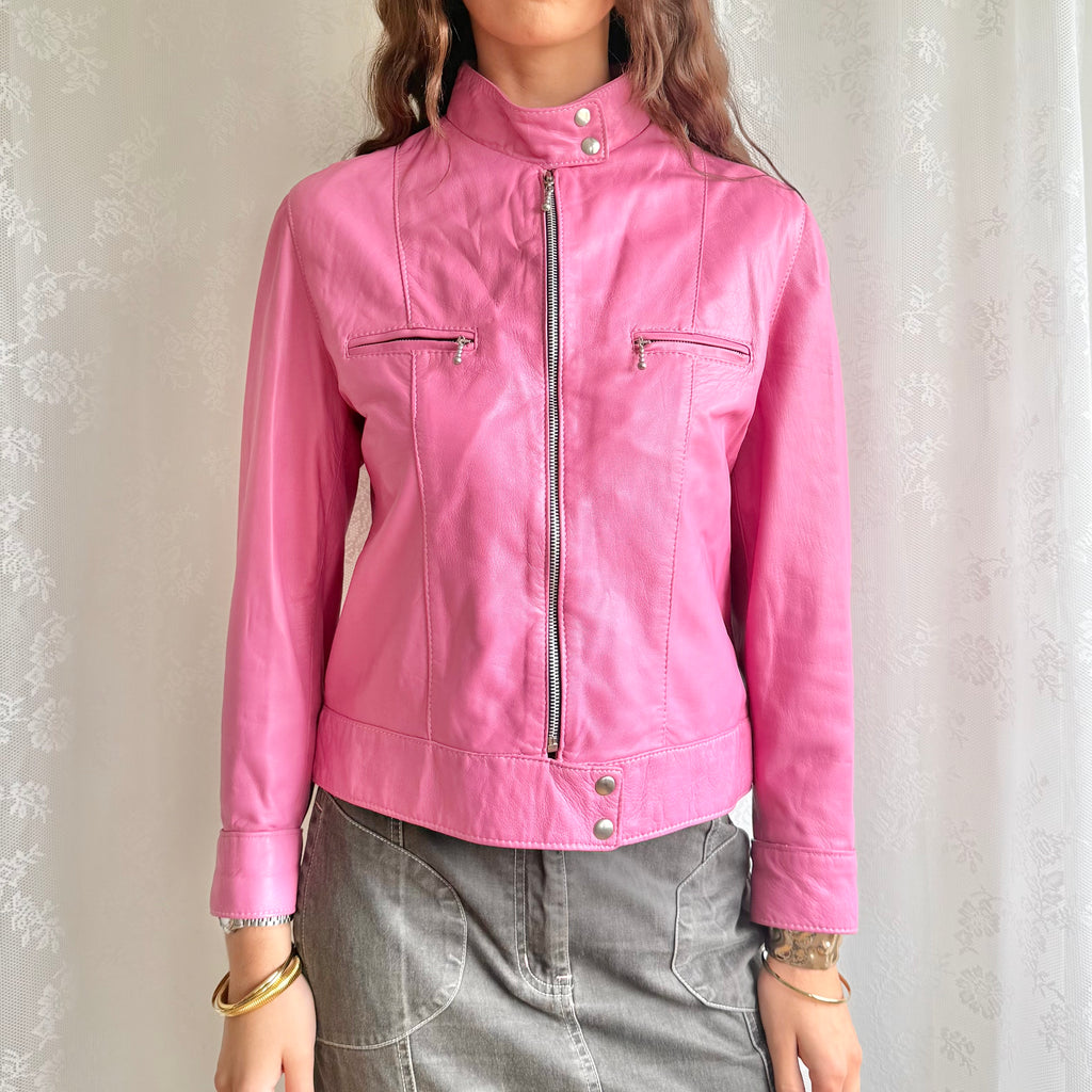 Genuine Leather Zip Jacket - Size M