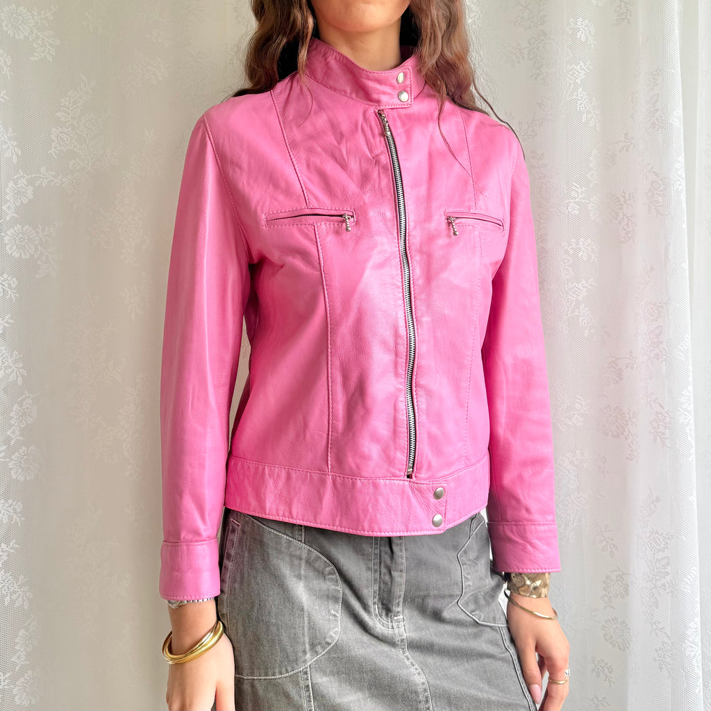 Genuine Leather Zip Jacket - Size M