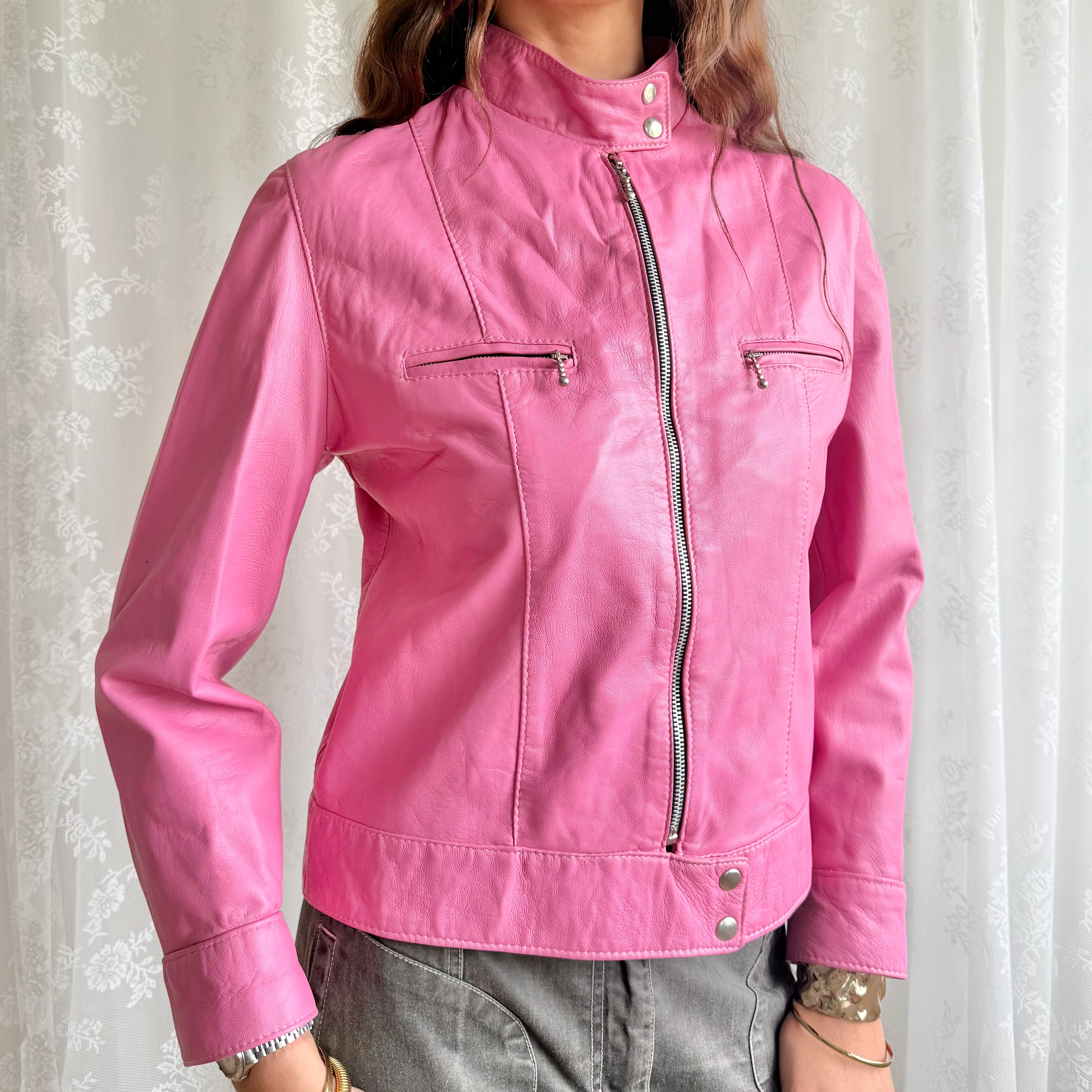 Genuine Leather Zip Jacket - Size M