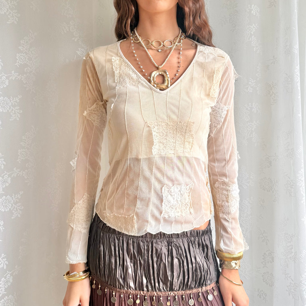 Mesh Lace Long Sleeve Top - Size M