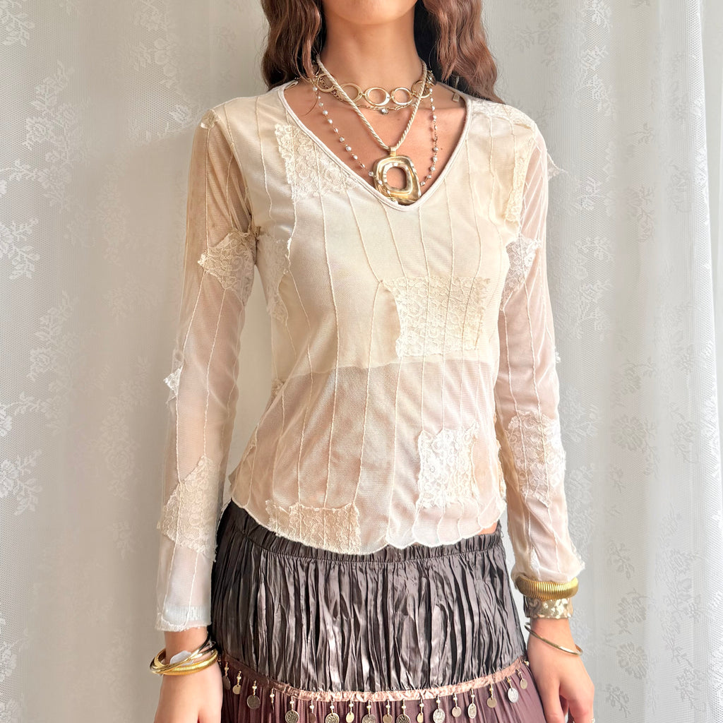 Mesh Lace Long Sleeve Top - Size M