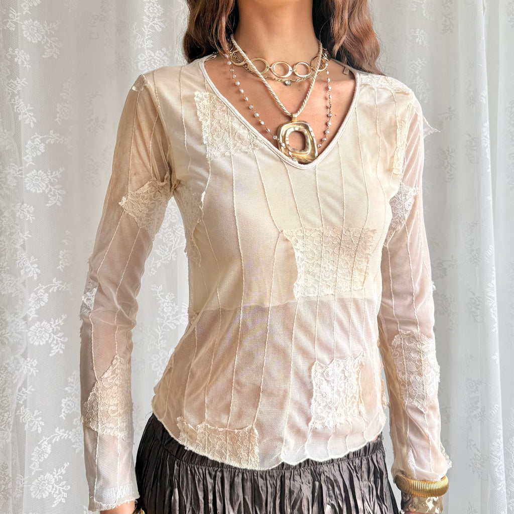 Mesh Lace Long Sleeve Top - Size M