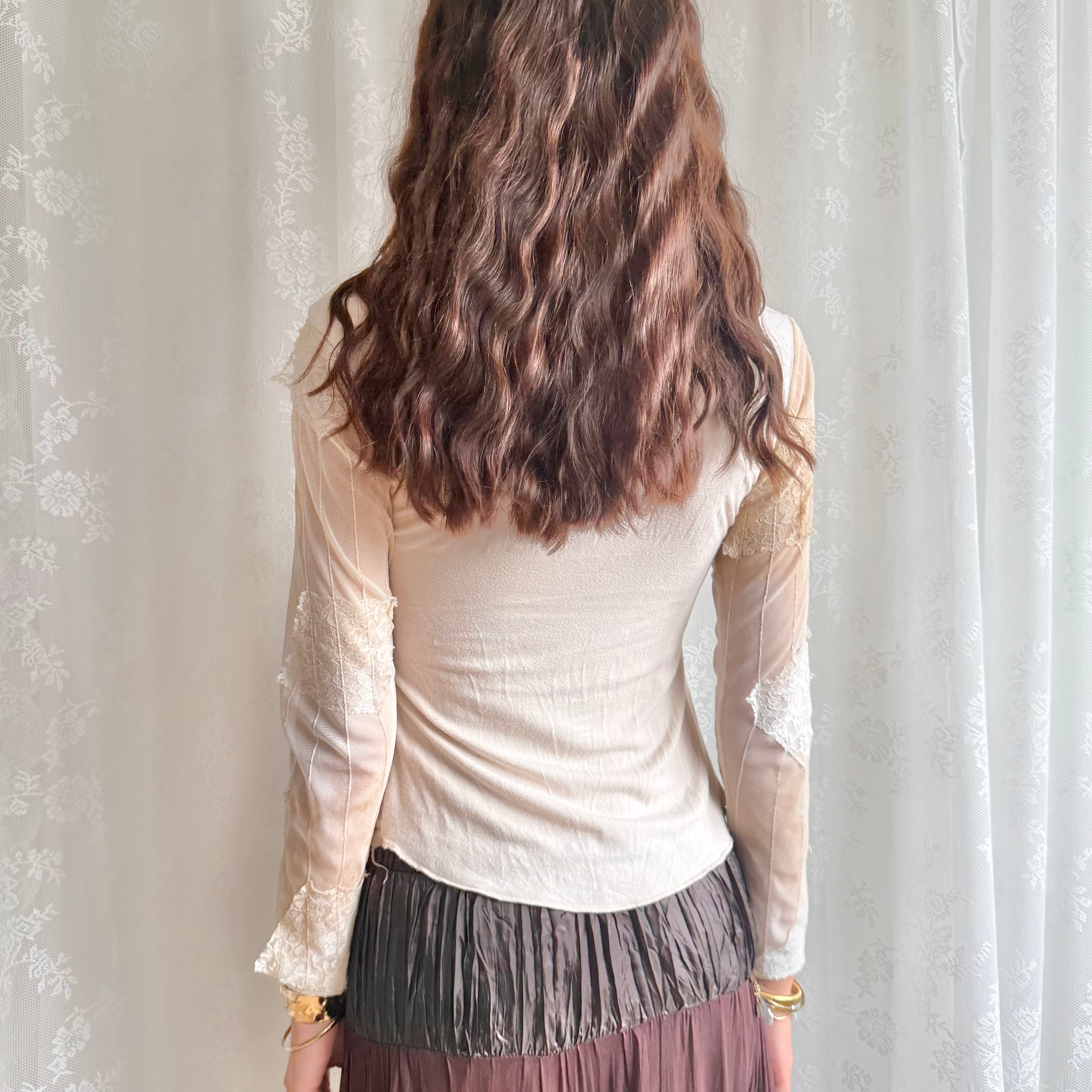 Mesh Lace Long Sleeve Top - Size M
