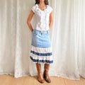 Denim Tiered Sequin Midi Skirt - Size M