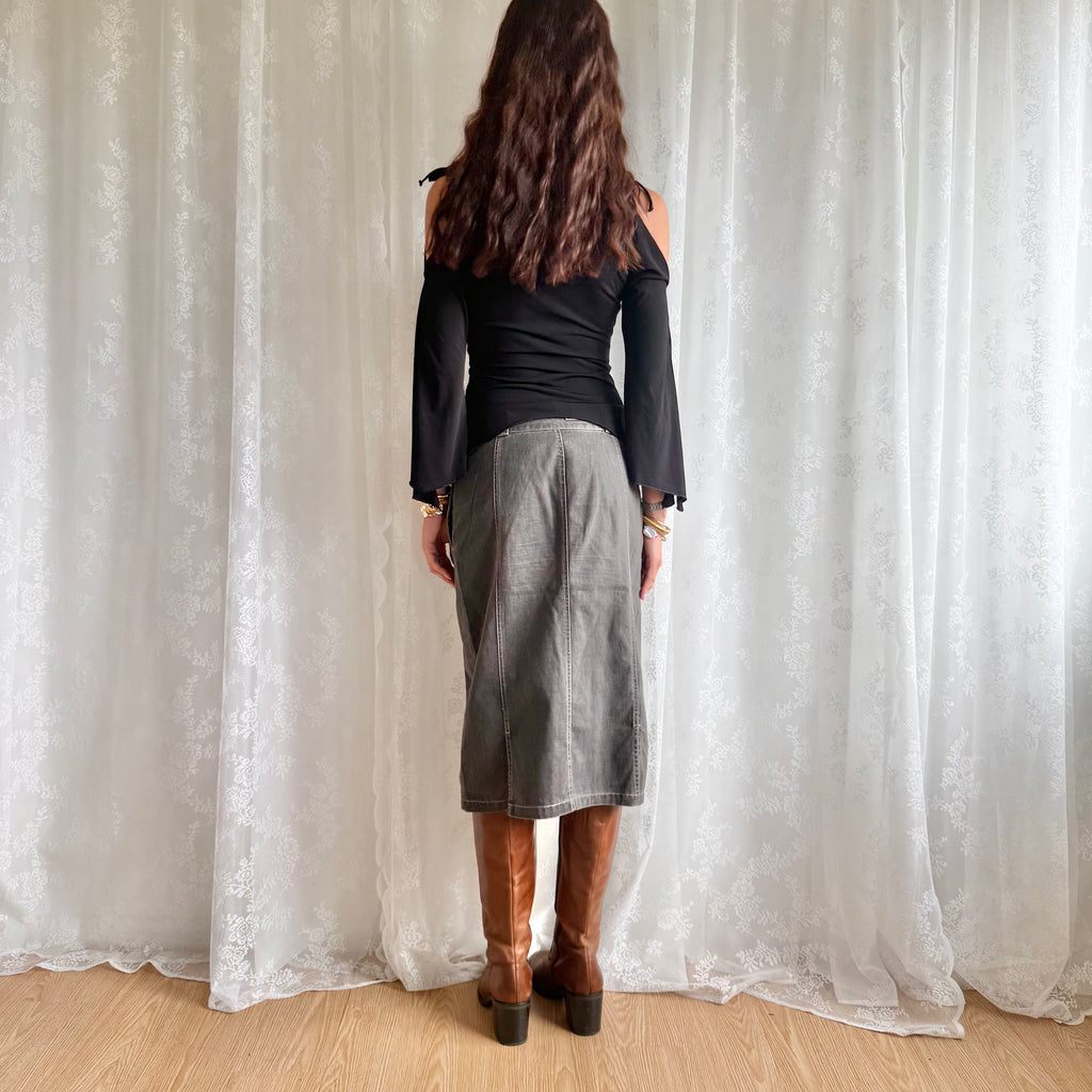 Graphic Denim Midi Skirt - Size S