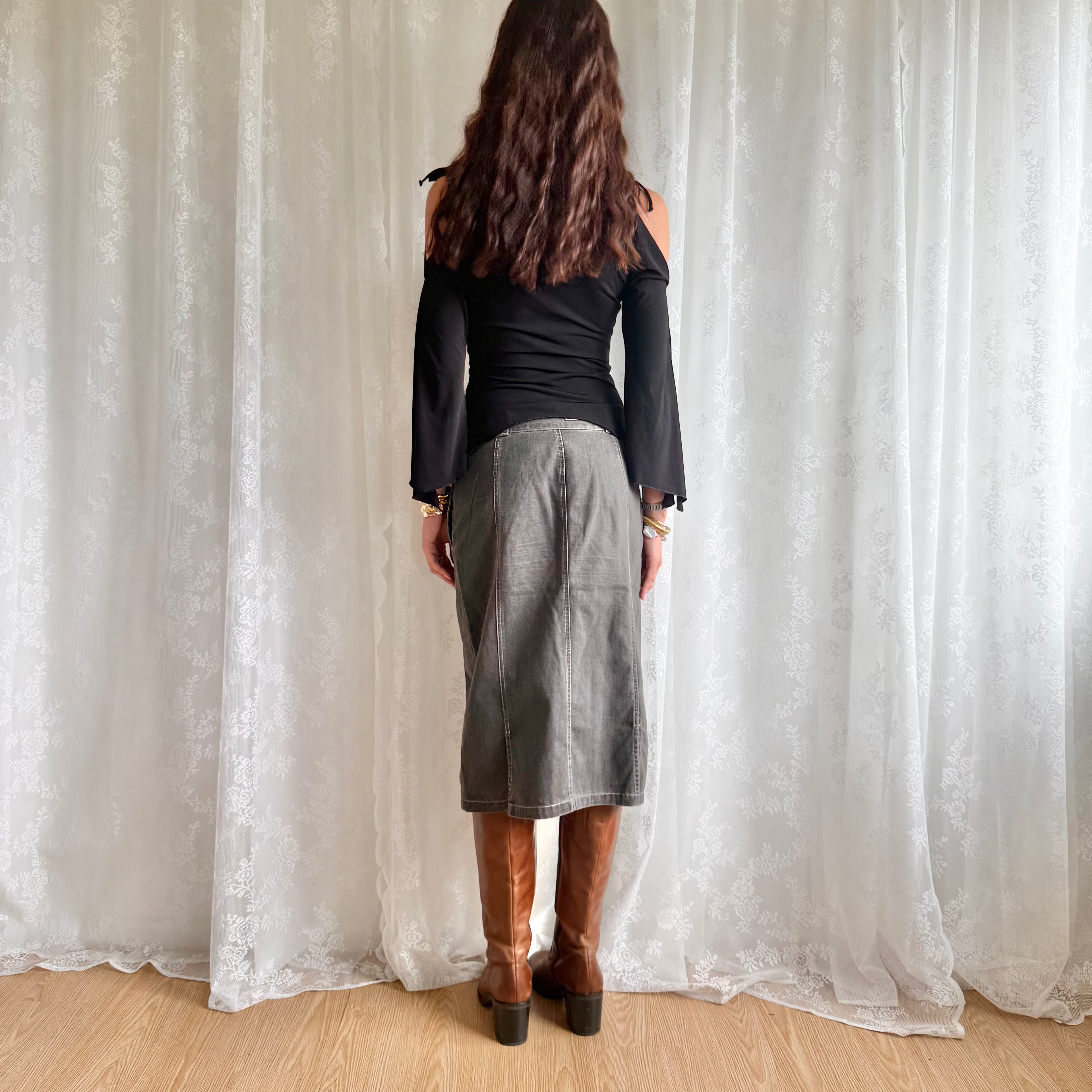 Graphic Denim Midi Skirt - Size S