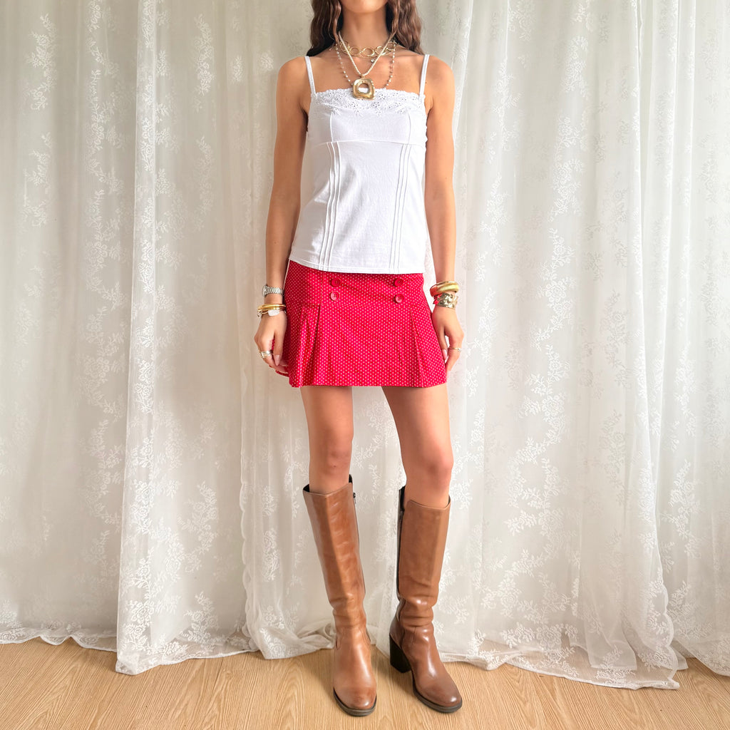 Polka Dot Pleated Mini Skirt - Size M