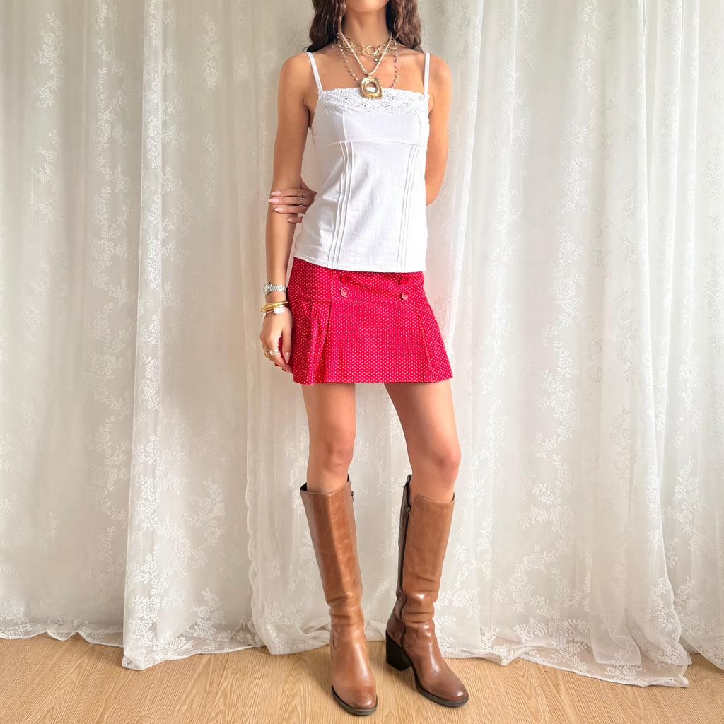 Polka Dot Pleated Mini Skirt - Size M