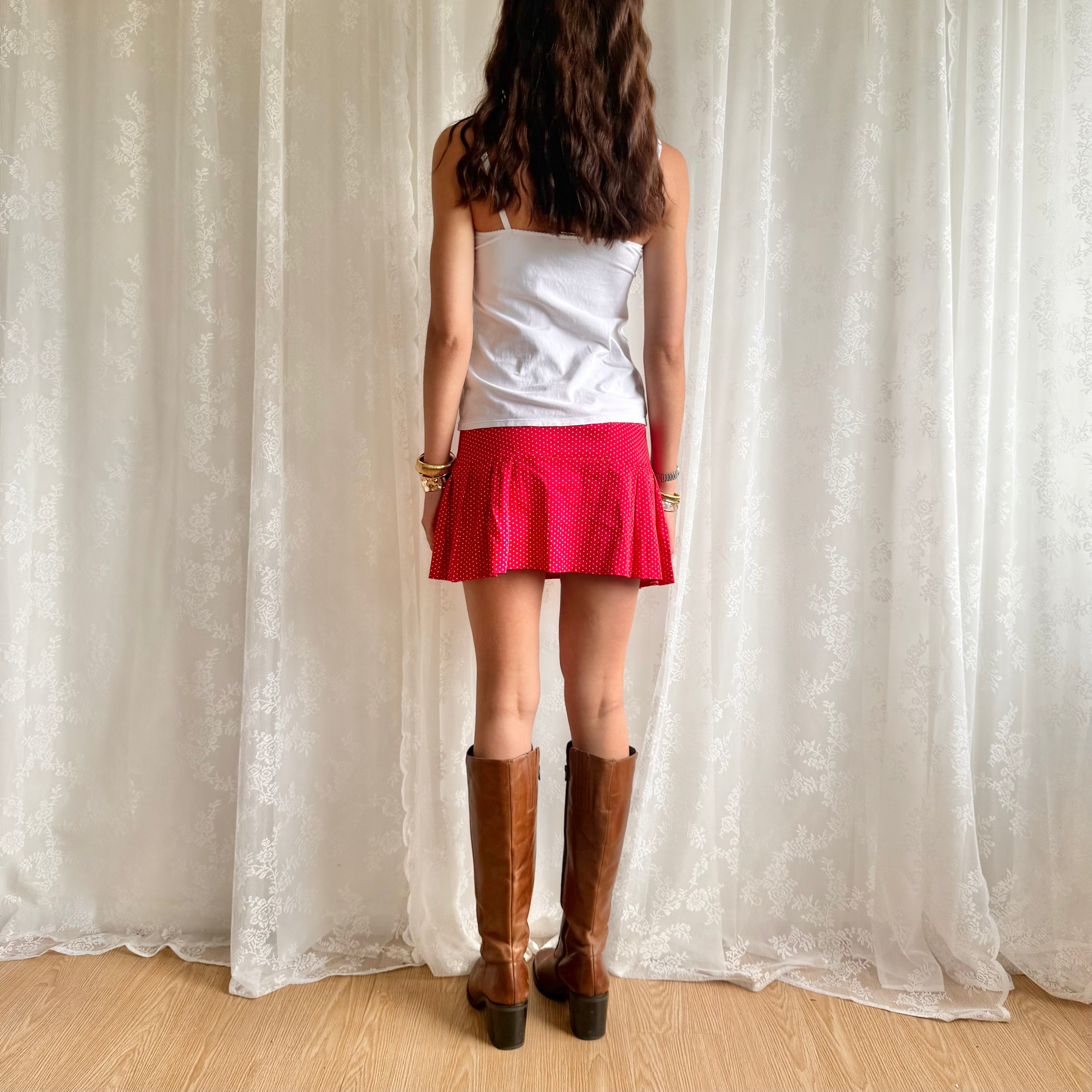 Polka Dot Pleated Mini Skirt - Size M