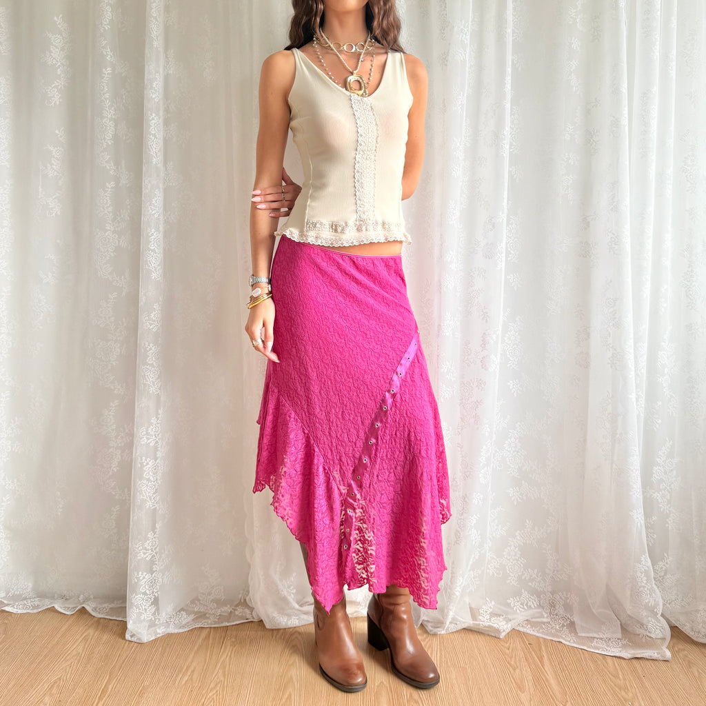 Lace Asymmetric Midi Skirt - Size L
