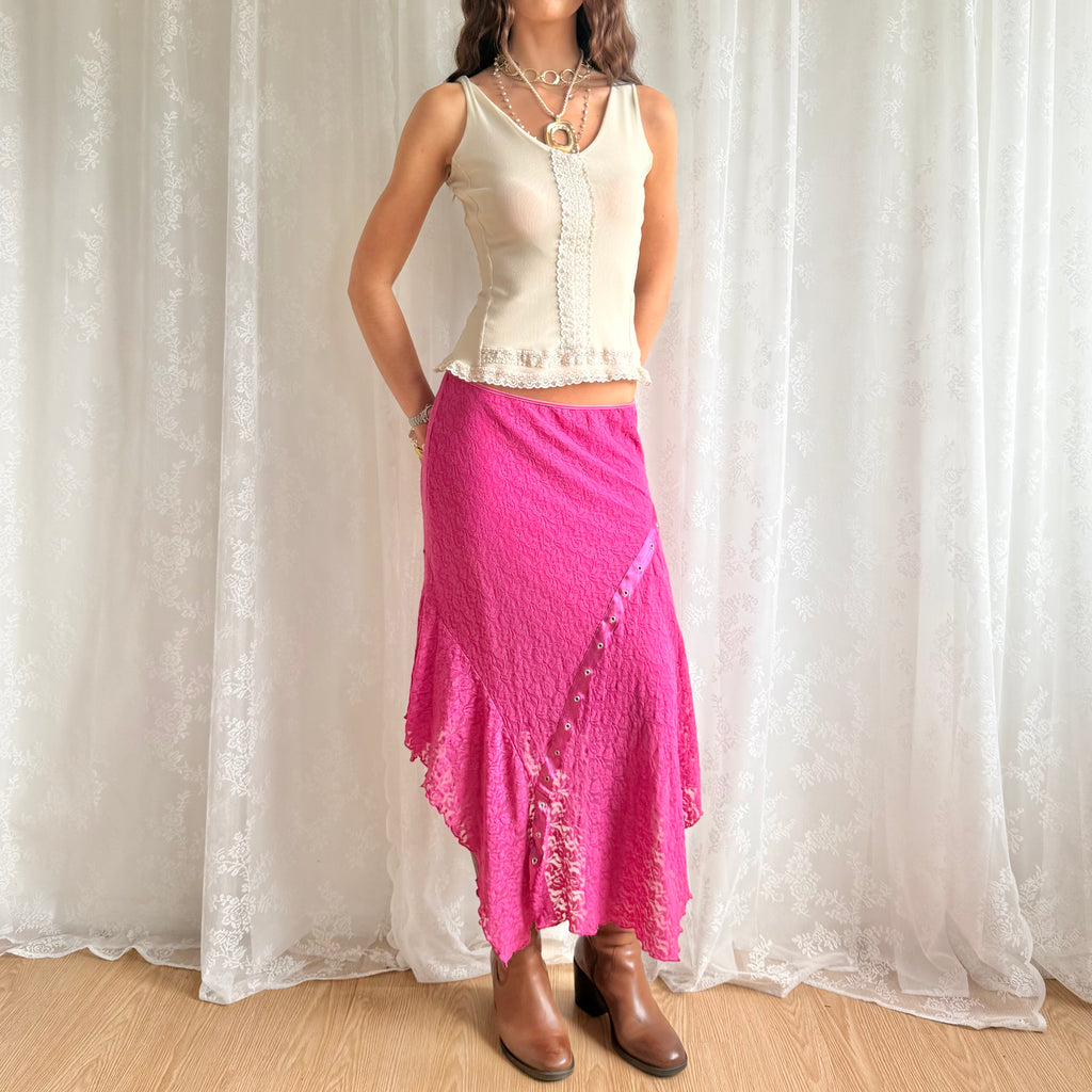 Lace Asymmetric Midi Skirt - Size L