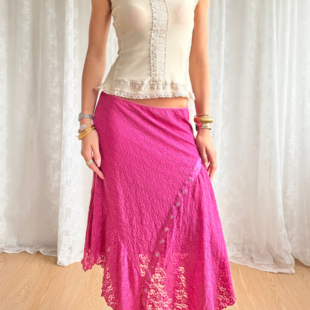 Lace Asymmetric Midi Skirt - Size L