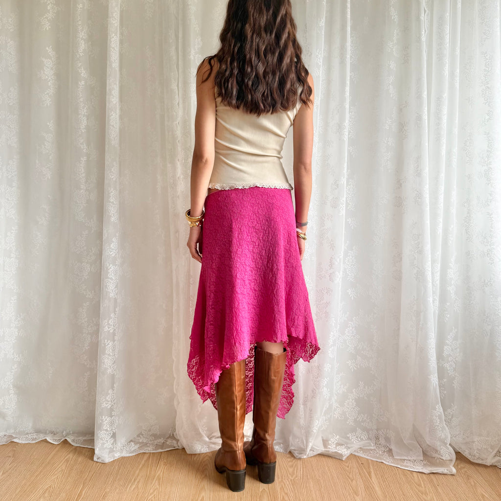 Lace Asymmetric Midi Skirt - Size L