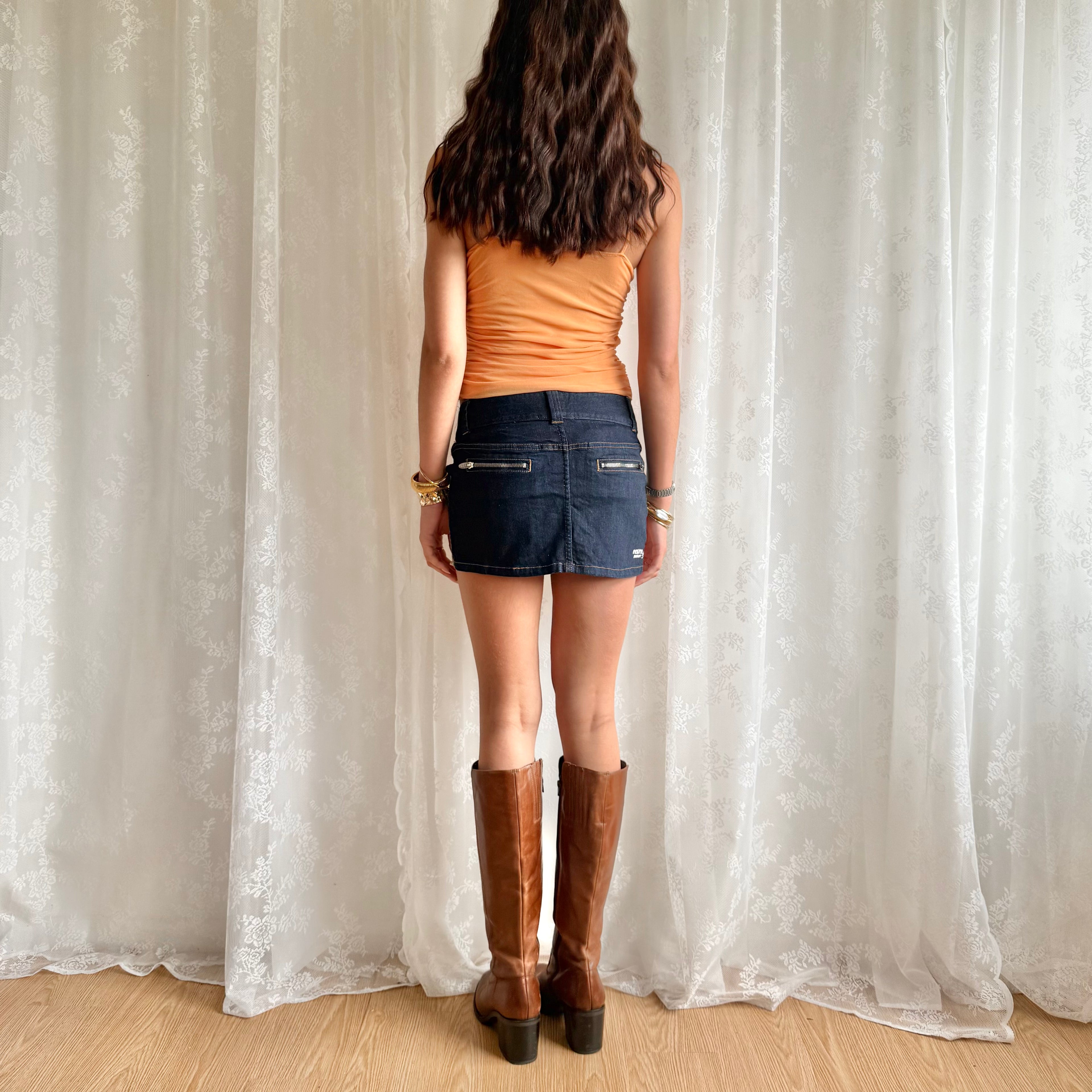 Sequin Denim Mini Skirt - Size S