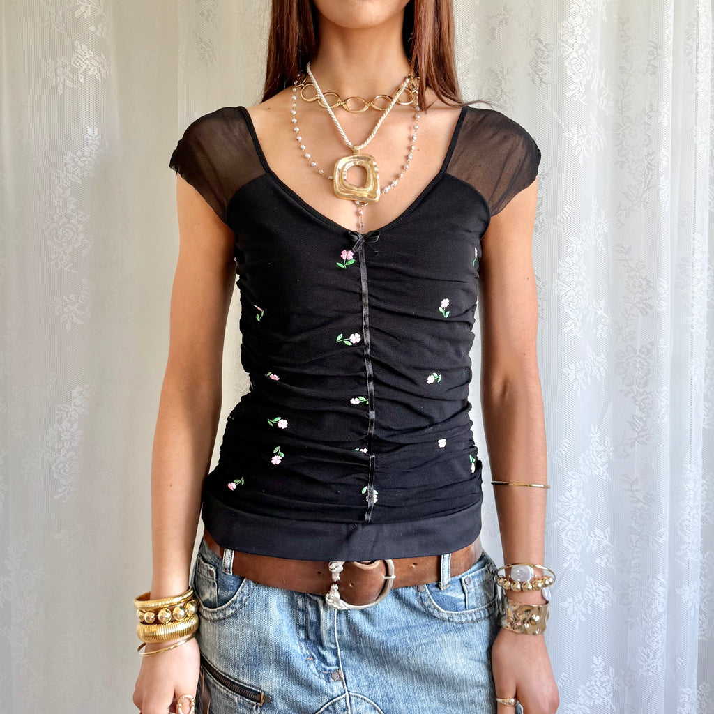 Mesh Ruched Crop Top - Size M