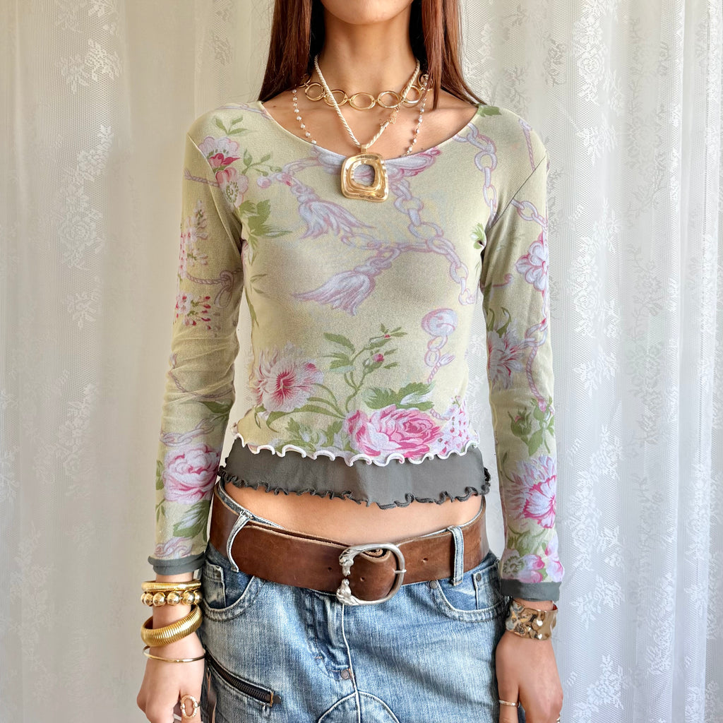 Mesh Long Sleeve Top - Size S