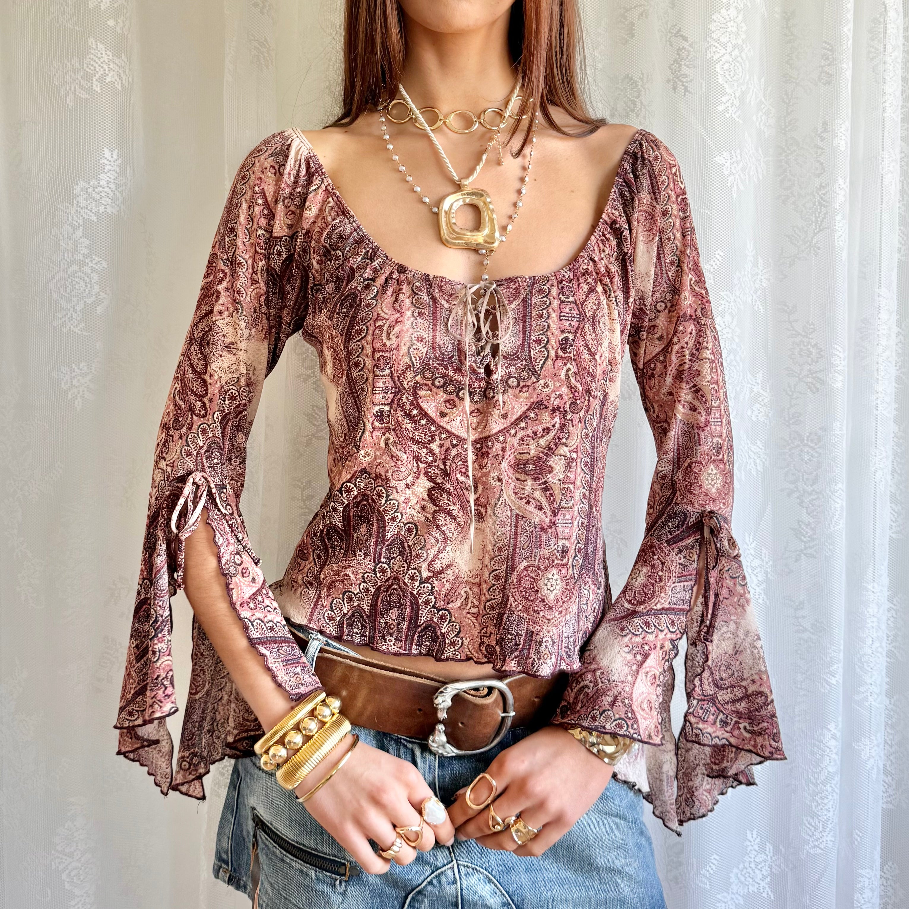 Flared Sleeve Crop Top - Size L
