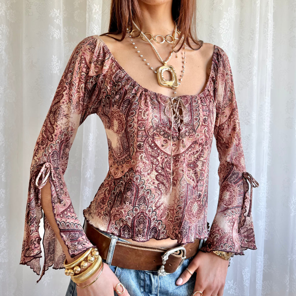 Flared Sleeve Crop Top - Size L