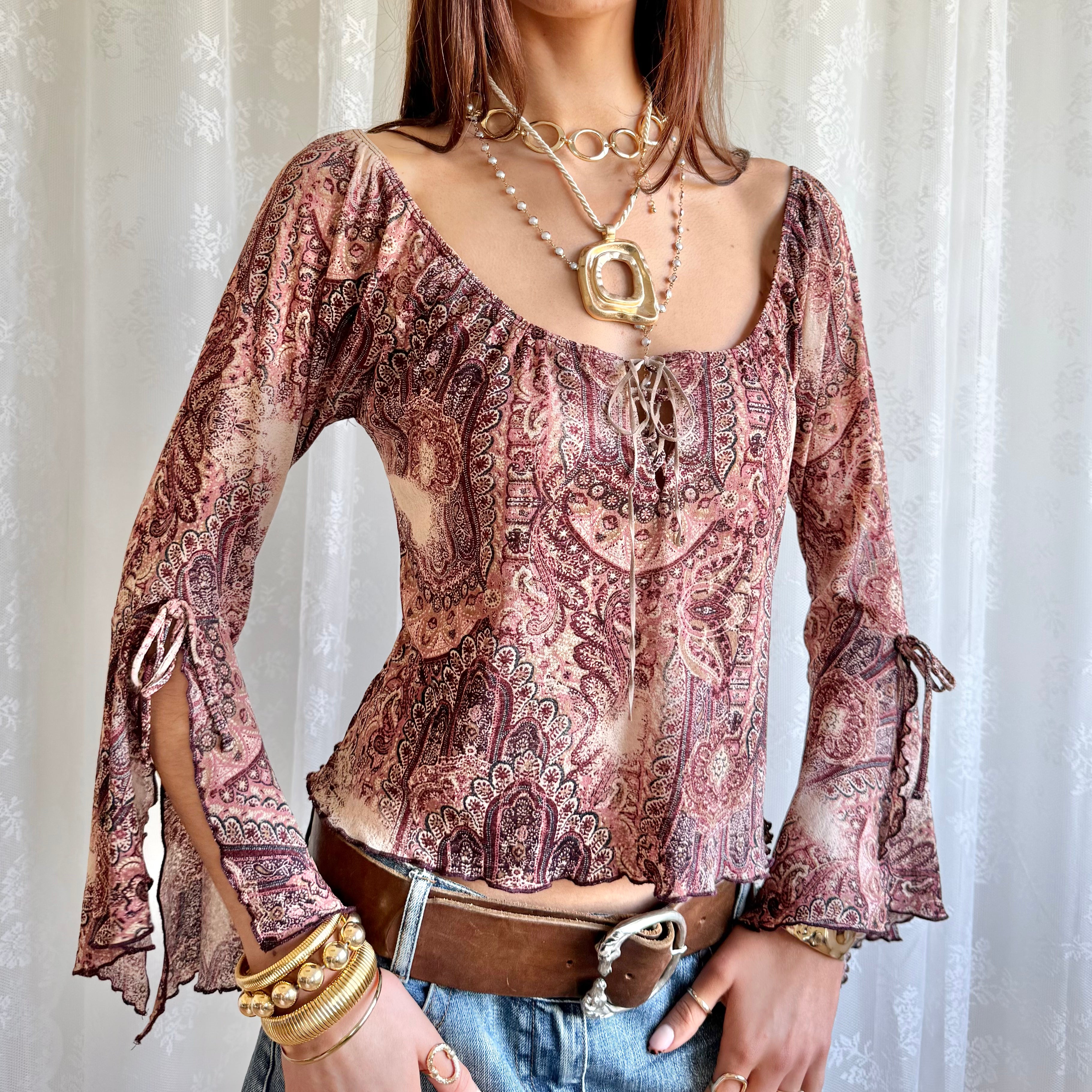 Flared Sleeve Crop Top - Size L