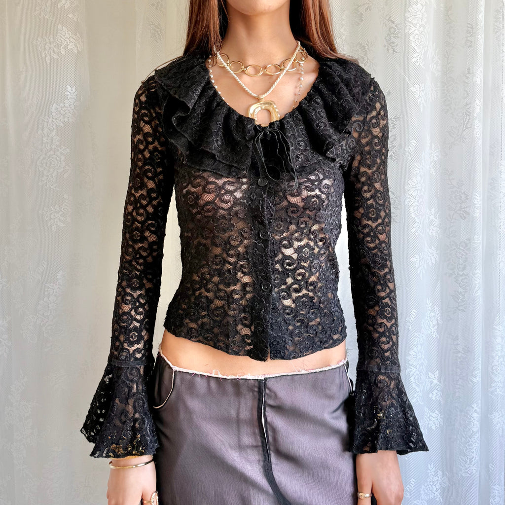 Lace Ruffle Shirt - Size S