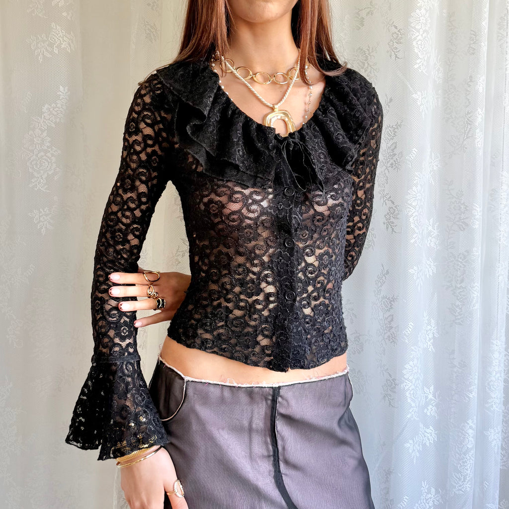 Lace Ruffle Shirt - Size S