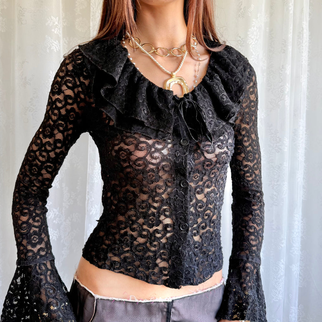 Lace Ruffle Shirt - Size S