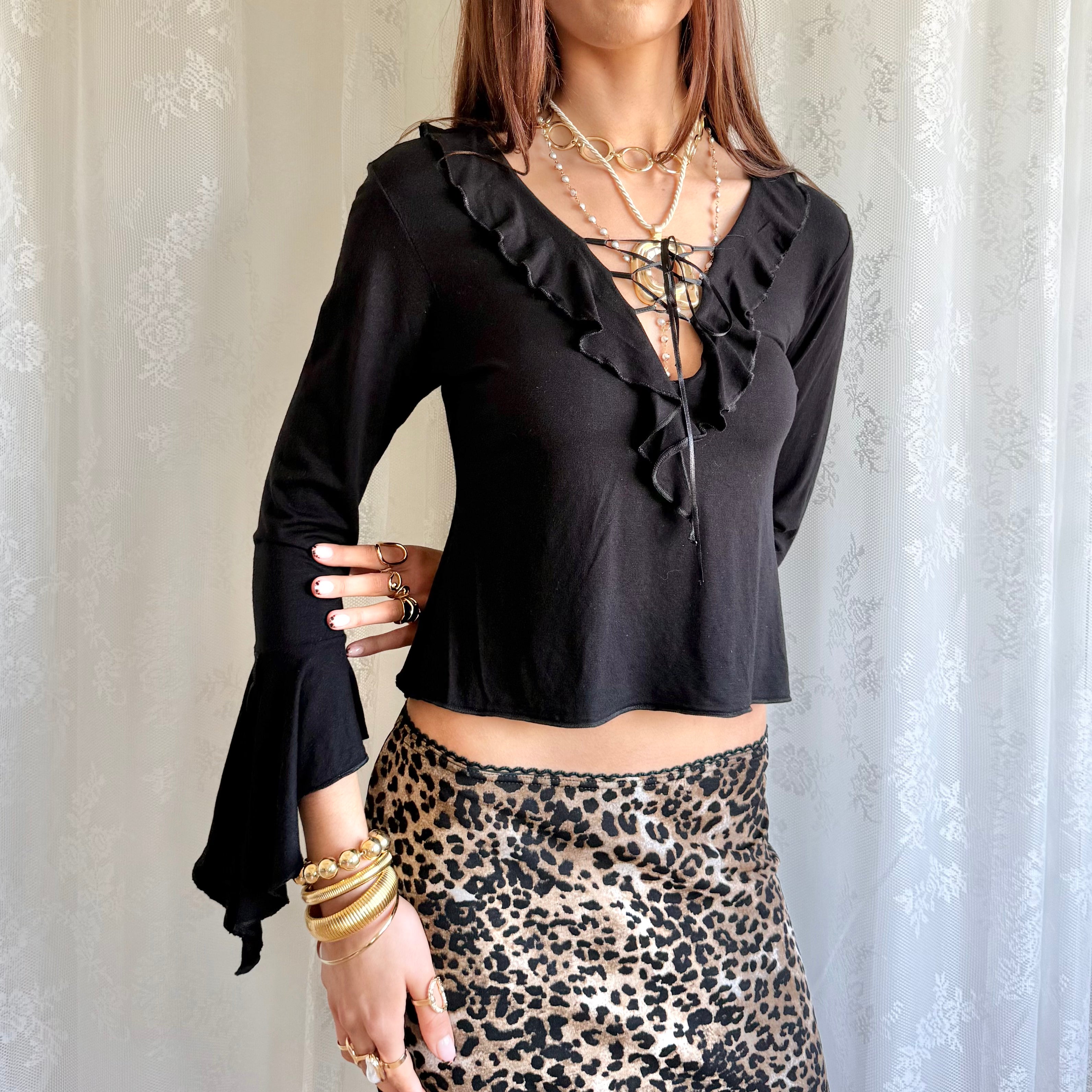 Flared Sleeve Crop Top - Size L
