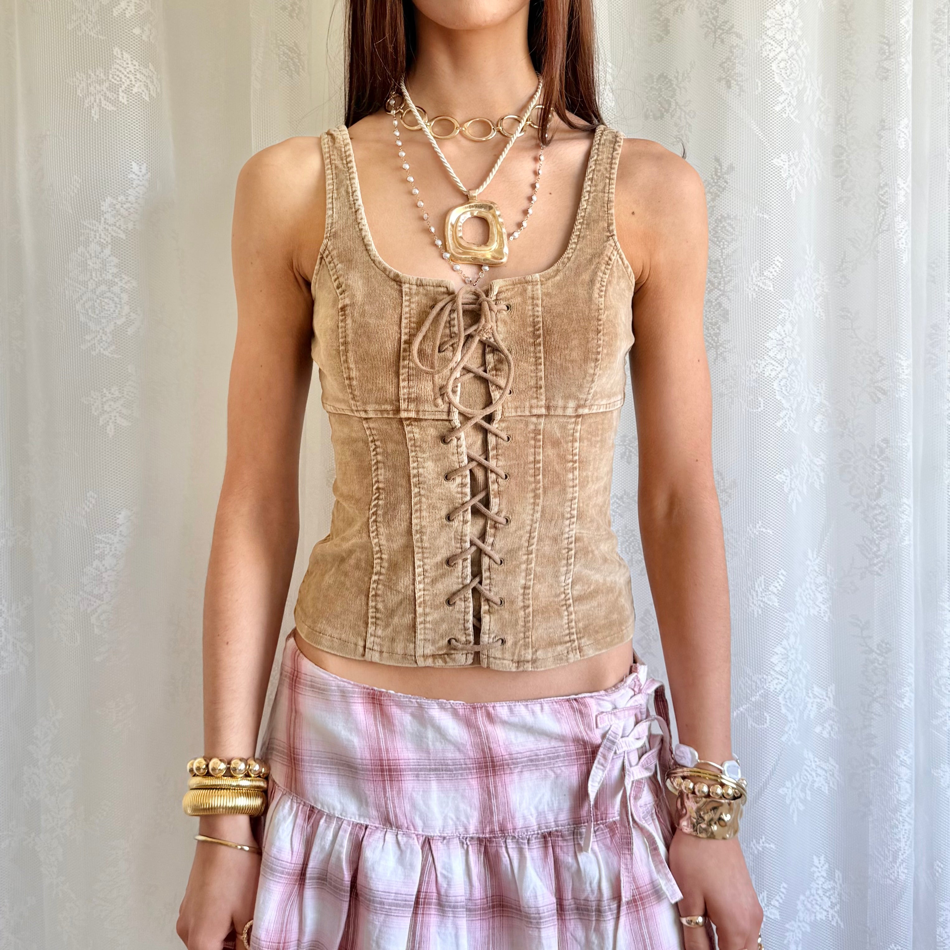 Corduroy Lace Up Cami - Size XS