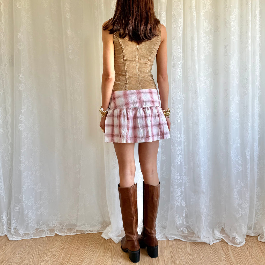 Plaid Pleated Mini Skirt - Size L